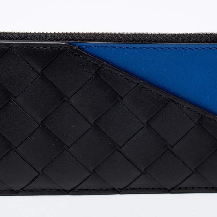 مملوكة مسبقًا Bottega Veneta Black/Blue Intrecciato Leather Card Holder