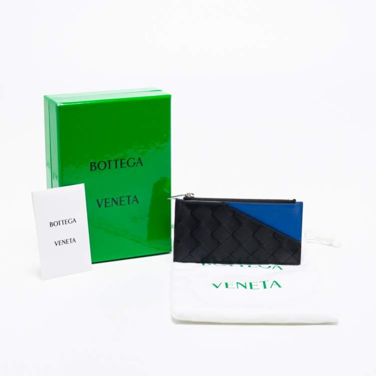 مملوكة مسبقًا Bottega Veneta Black/Blue Intrecciato Leather Card Holder