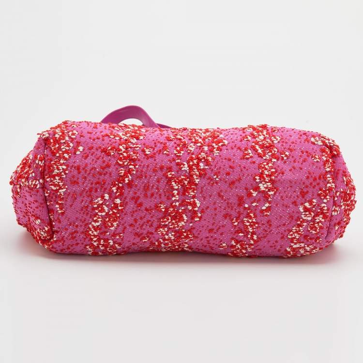 Pre Owned Bottega Veneta Pink Boucle Tweed Point Shoulder Bag