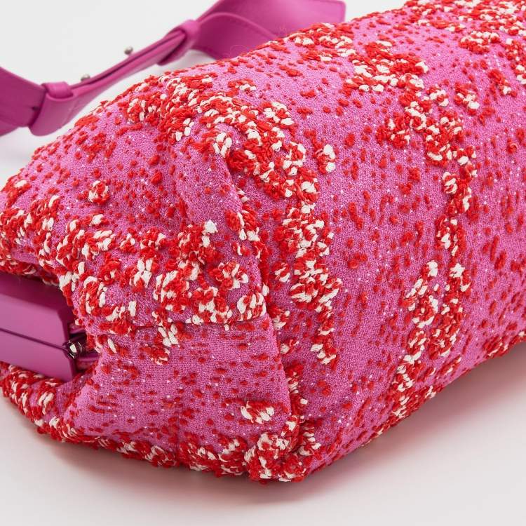 Pre Owned Bottega Veneta Pink Boucle Tweed Point Shoulder Bag