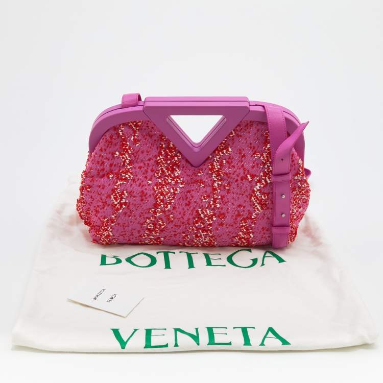 Pre Owned Bottega Veneta Pink Boucle Tweed Point Shoulder Bag