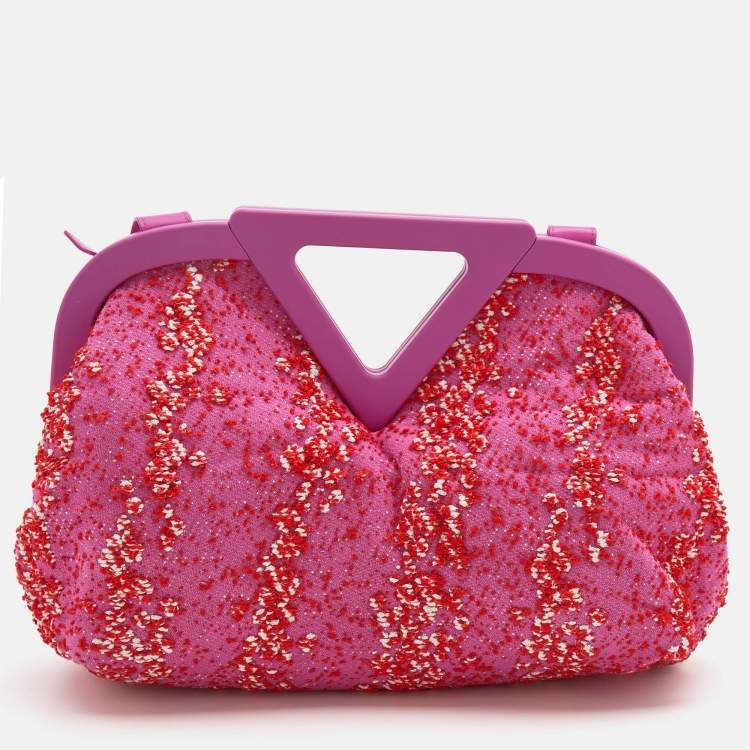 Pre Owned Bottega Veneta Pink Boucle Tweed Point Shoulder Bag