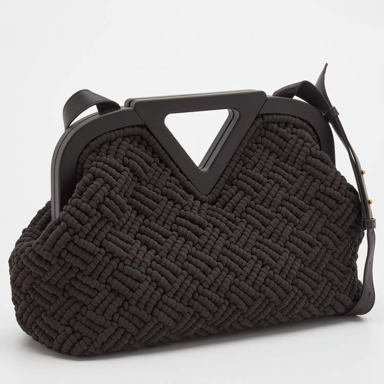 Pre Owned Bottega Veneta Dark Brown Intrecciato Macrame Point Shoulder Bag