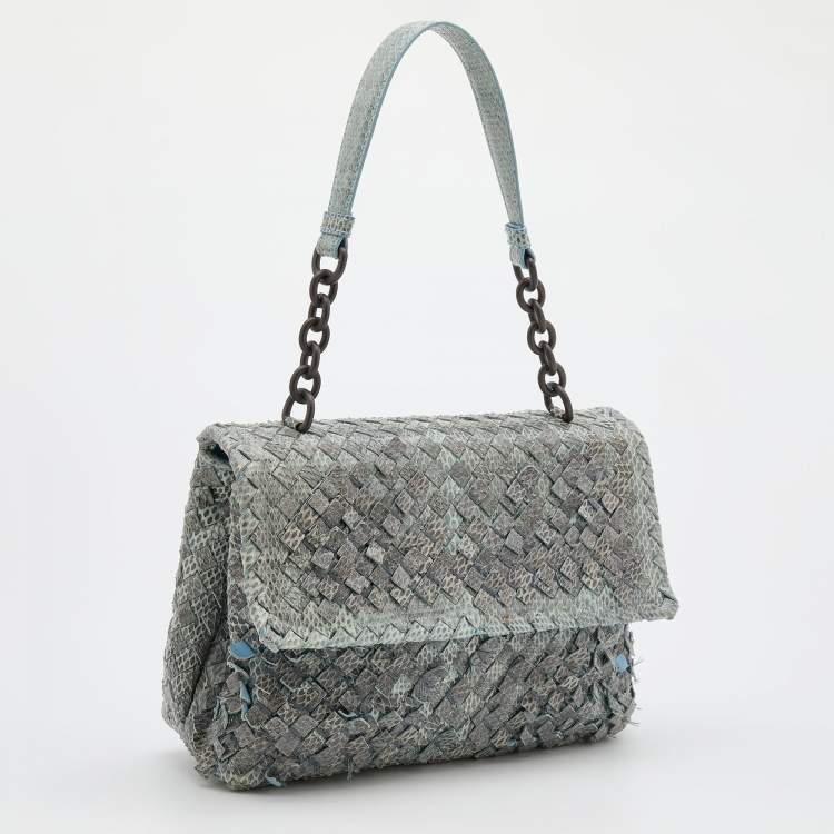 Pre Owned Bottega Veneta Grey/Blue Snakeskin Olimpia Shoulder Bag