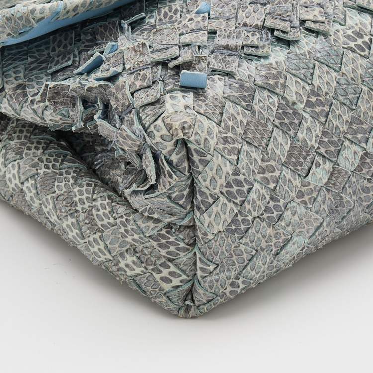 Pre Owned Bottega Veneta Grey/Blue Snakeskin Olimpia Shoulder Bag