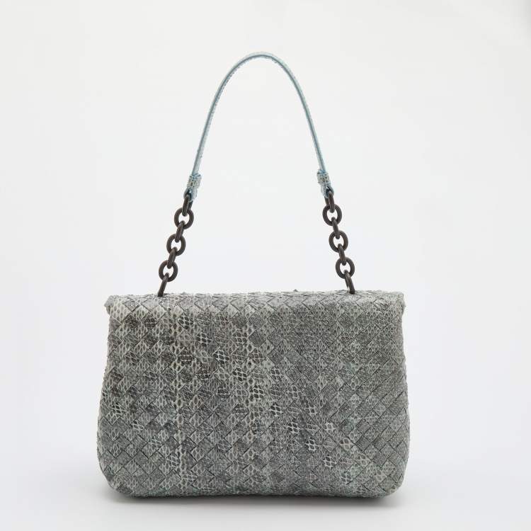 Pre Owned Bottega Veneta Grey/Blue Snakeskin Olimpia Shoulder Bag