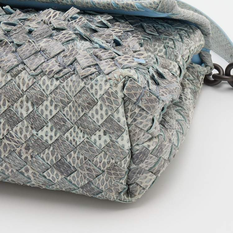 Pre Owned Bottega Veneta Grey/Blue Snakeskin Olimpia Shoulder Bag