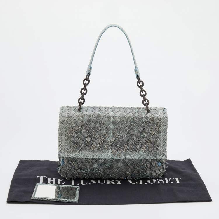 Pre Owned Bottega Veneta Grey/Blue Snakeskin Olimpia Shoulder Bag