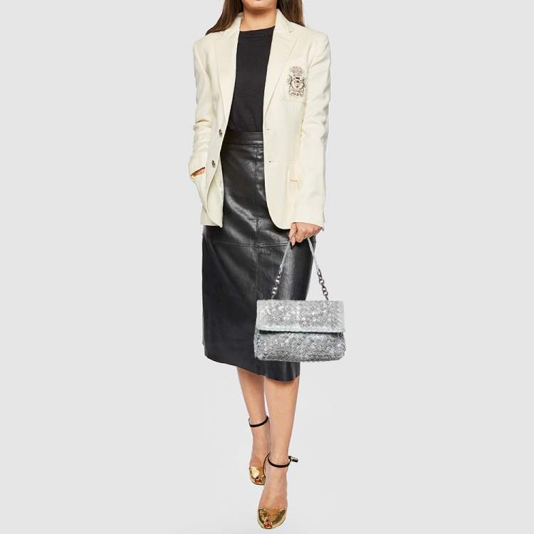 Pre Owned Bottega Veneta Grey/Blue Snakeskin Olimpia Shoulder Bag