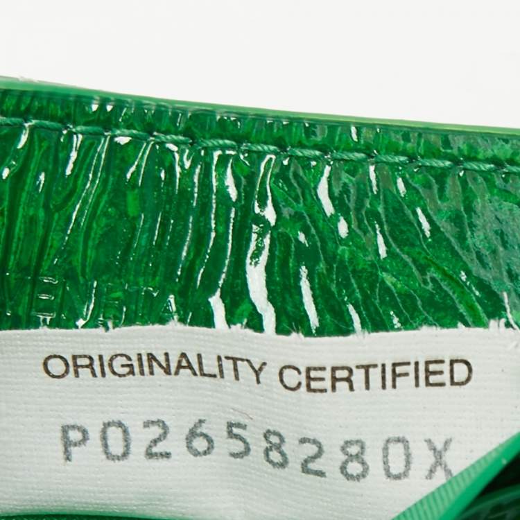 Pre Owned Bottega Veneta Metallic Green Leather Card Holder