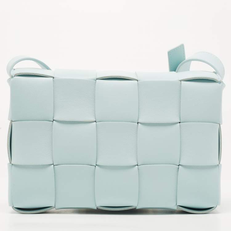 Pre Owned Bottega Veneta Light Blue Intrecciato Leather Cassette Shoulder Bag