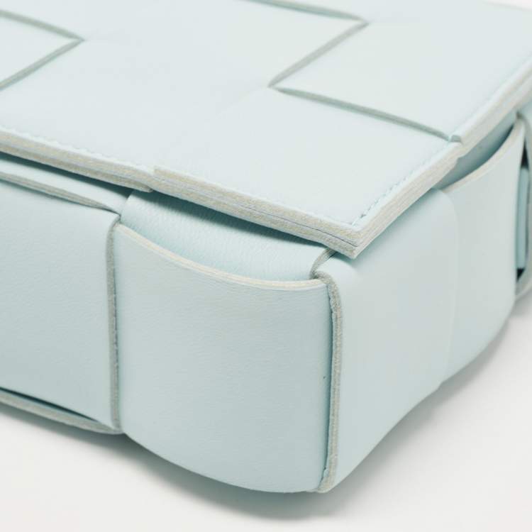 Pre Owned Bottega Veneta Light Blue Intrecciato Leather Cassette Shoulder Bag