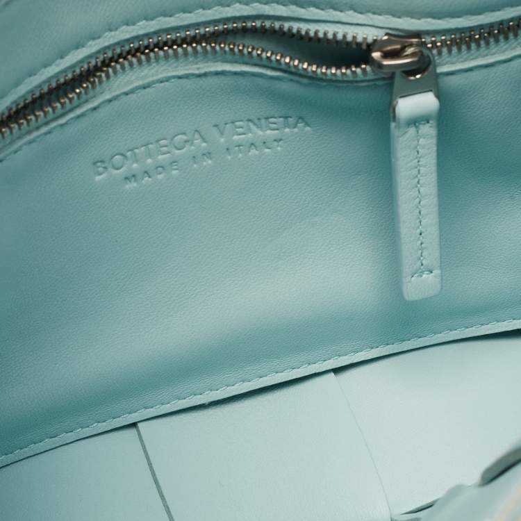 Pre Owned Bottega Veneta Light Blue Intrecciato Leather Cassette Shoulder Bag