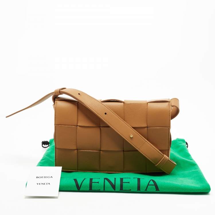 Pre Owned Bottega Veneta Tan Intrecciato Leather Cassette Crossbody Bag