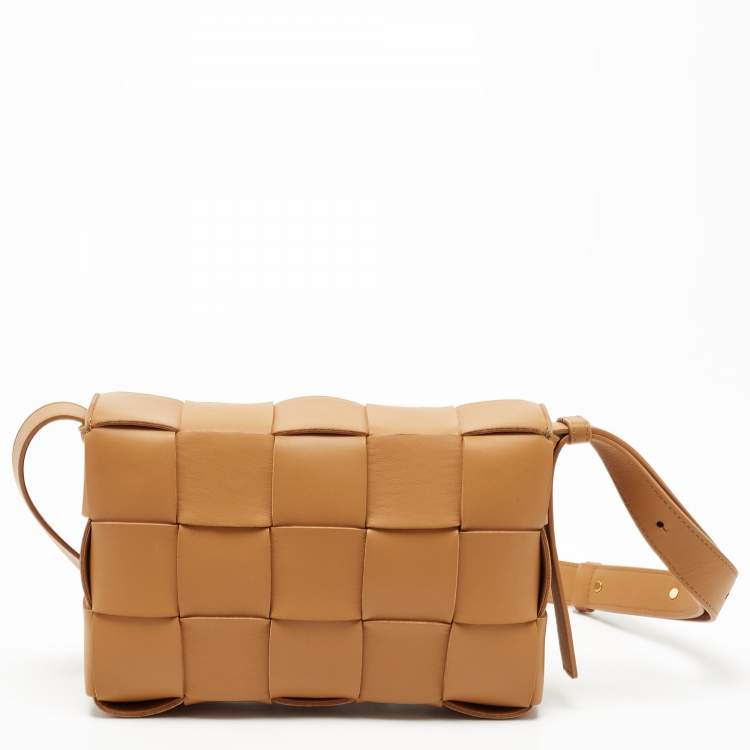 Pre Owned Bottega Veneta Tan Intrecciato Leather Cassette Crossbody Bag