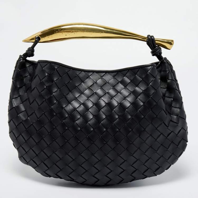 Pre Owned Bottega Veneta Black Intrecciato Leather Small Sardine Hobo