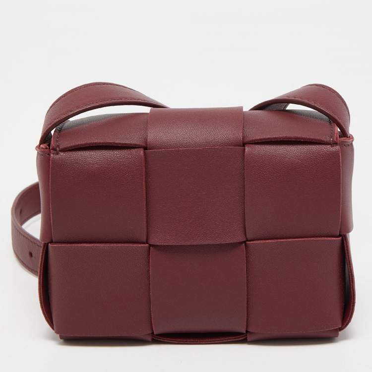 Pre Owned Bottega Veneta Burgundy Intrecciato Leather Mini Candy Cassette Crossbody Bag