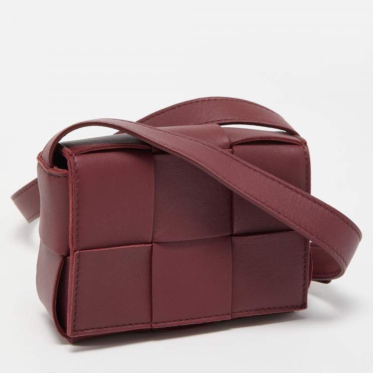 Pre Owned Bottega Veneta Burgundy Intrecciato Leather Mini Candy Cassette Crossbody Bag