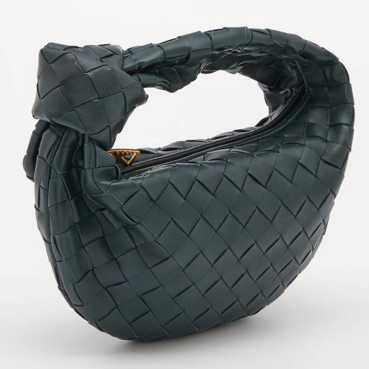 Pre Owned Bottega Veneta Dark Green Intrecciato Leather Mini Jodie Hobo