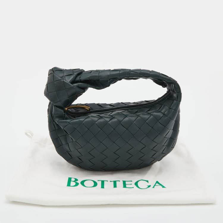 Pre Owned Bottega Veneta Dark Green Intrecciato Leather Mini Jodie Hobo