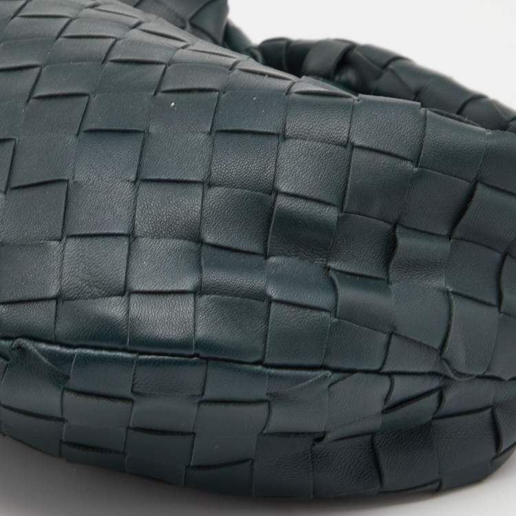 Pre Owned Bottega Veneta Dark Green Intrecciato Leather Mini Jodie Hobo