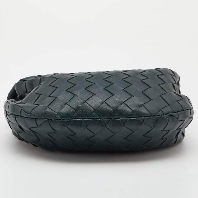 Pre Owned Bottega Veneta Dark Green Intrecciato Leather Mini Jodie Hobo