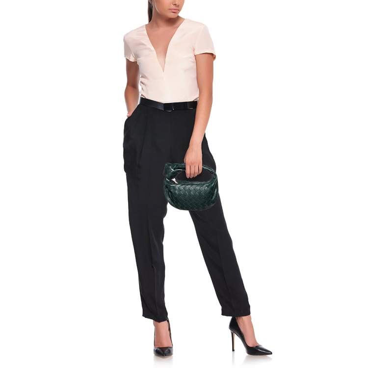 Pre Owned Bottega Veneta Dark Green Intrecciato Leather Mini Jodie Hobo