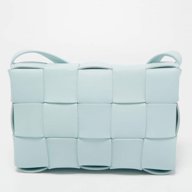 Pre Owned Bottega Veneta Pale Blue Intrecciato Leather Cassette Shoulder Bag
