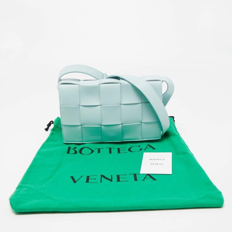 Pre Owned Bottega Veneta Pale Blue Intrecciato Leather Cassette Shoulder Bag