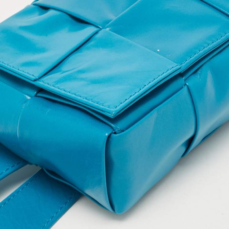 Pre Owned Bottega Veneta Teal Blue Intrecciato Leather Mini Cassette Belt Bag