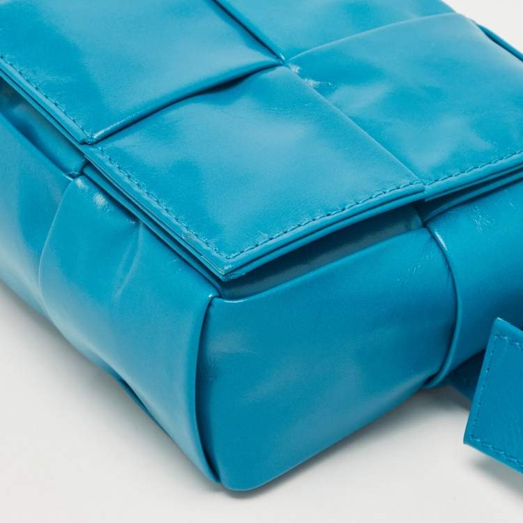 Pre Owned Bottega Veneta Teal Blue Intrecciato Leather Mini Cassette Belt Bag