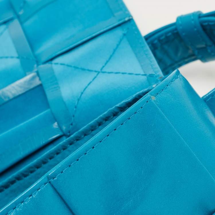 Pre Owned Bottega Veneta Teal Blue Intrecciato Leather Mini Cassette Belt Bag