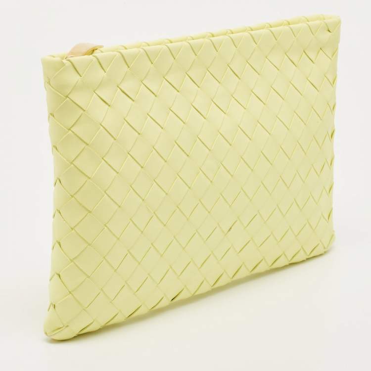 Pre Owned Bottega Veneta Neon Intrecciato Leather Zip Pouch