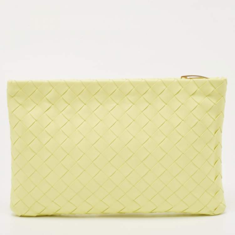 Pre Owned Bottega Veneta Neon Intrecciato Leather Zip Pouch
