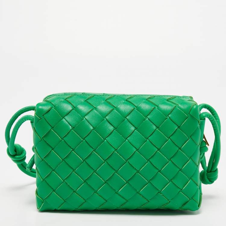 Pre Owned Bottega Veneta Lime Green Intrecciato Leather Mini Loop Camera Crossbody Bag
