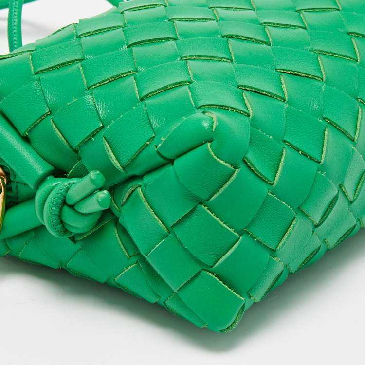 Pre Owned Bottega Veneta Lime Green Intrecciato Leather Mini Loop Camera Crossbody Bag