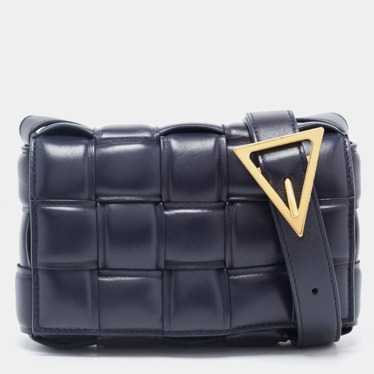 Pre Owned Bottega Veneta Dark Blue Padded Leather Cassette Crossbody Bag