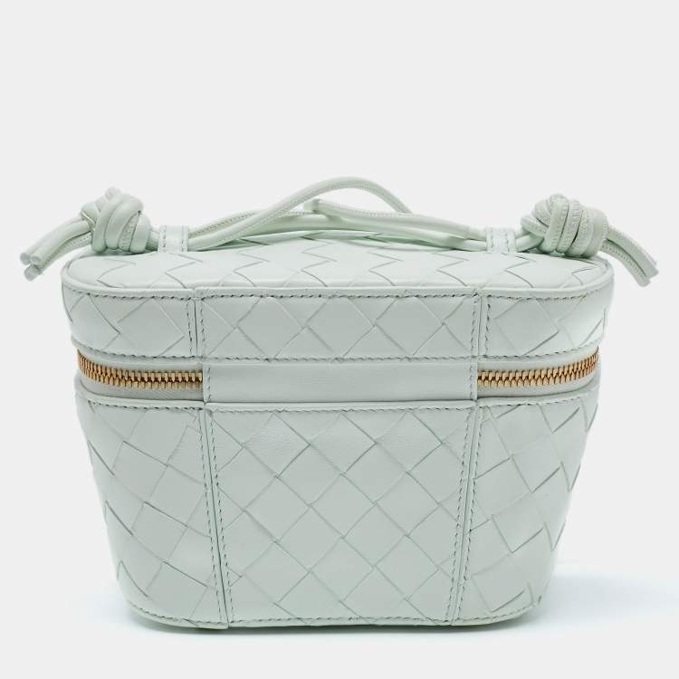 Pre Owned Bottega Veneta Glacier Intrecciato Leather Mini Vanity Case  