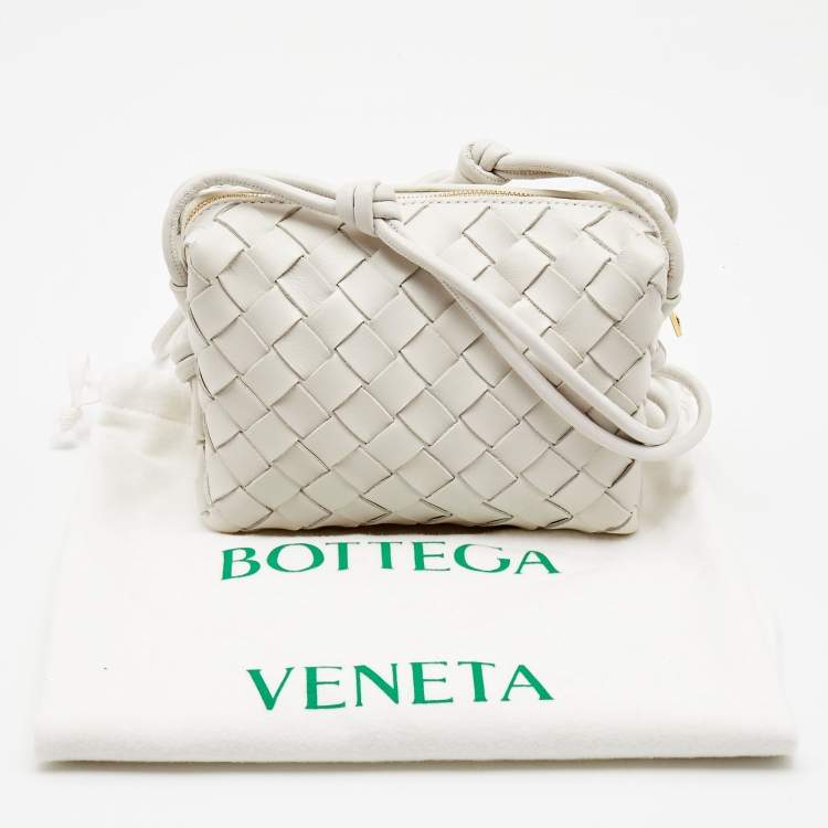 Pre Owned Bottega Veneta White Intrecciato Leather Mini Loop Camera Crossbody Bag
