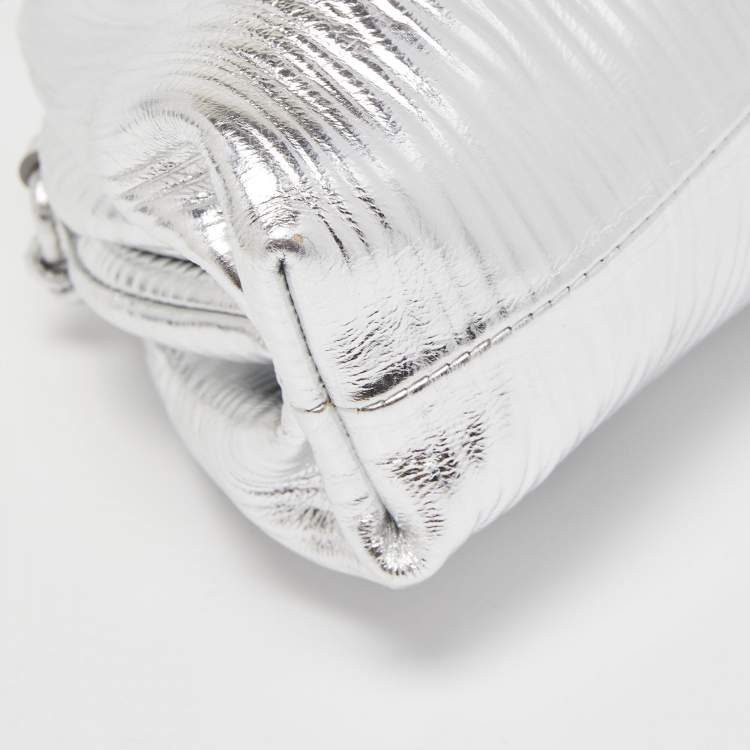 Pre Owned Bottega Veneta Silver Embossed Leather Mini The Pouch