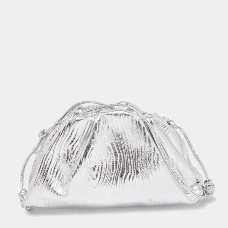 Pre Owned Bottega Veneta Silver Embossed Leather Mini The Pouch