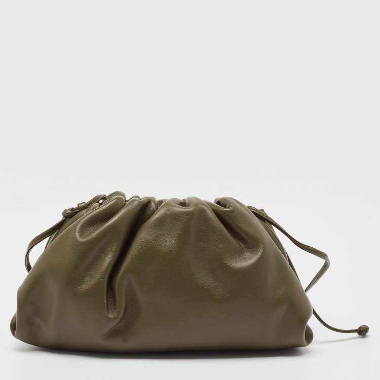 Pre Owned Bottega Veneta Olive Green Leather Mini The Pouch Bag