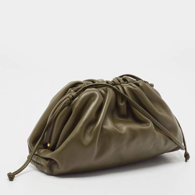 Pre Owned Bottega Veneta Olive Green Leather Mini The Pouch Bag