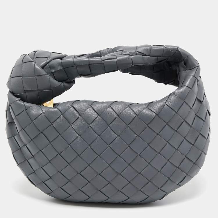 Pre Owned Bottega Veneta Grey Intrecciato Leather Mini Jodie Hobo