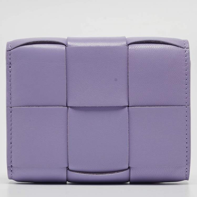 Pre Owned Bottega Veneta Lilac Intrecciato Leather Cassette Trifold Wallet