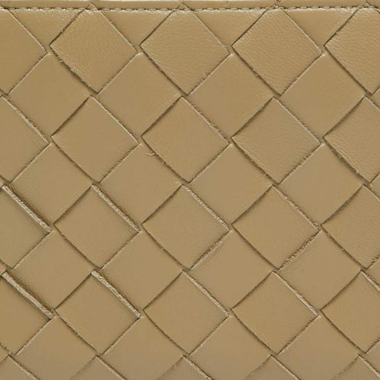 Pre Owned Bottega Veneta Khaki Green Intrecciato Leather Zip Around Wallet