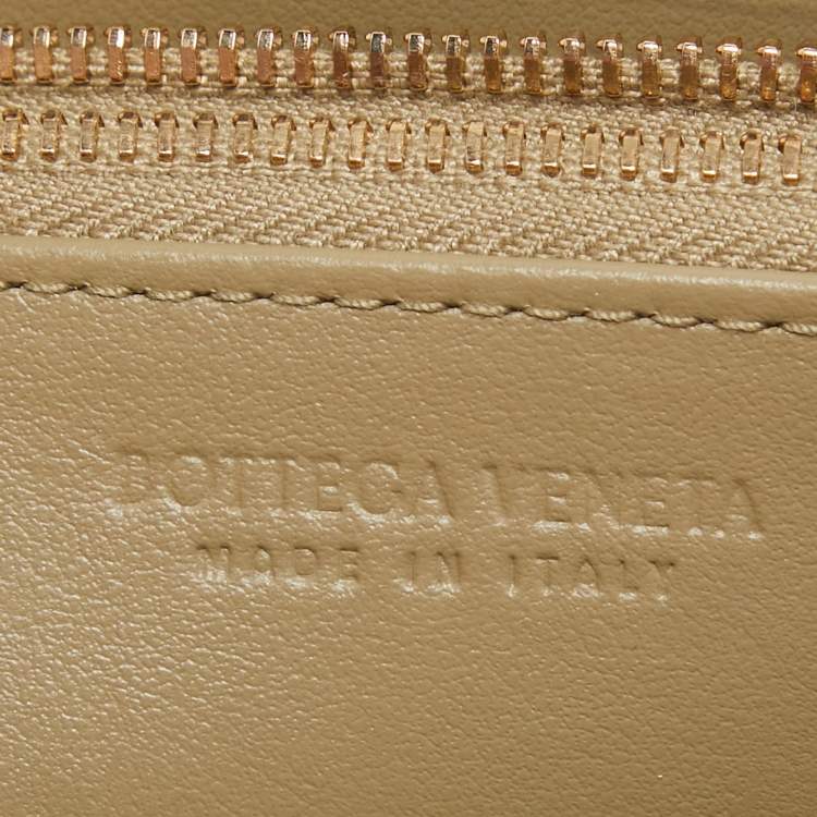 Pre Owned Bottega Veneta Khaki Green Intrecciato Leather Zip Around Wallet