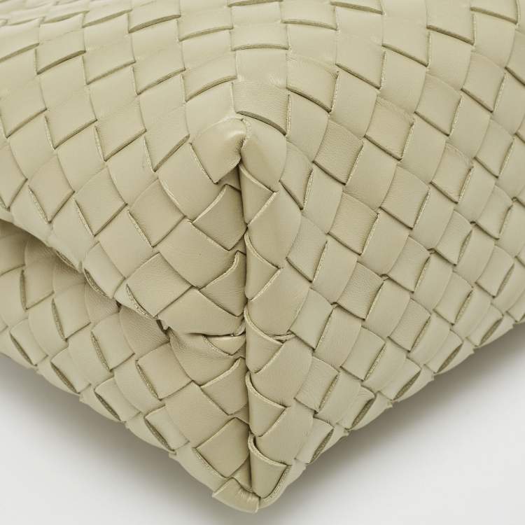 Pre Owned Bottega Veneta Khaki Green Intrecciato Leather Medium Andiamo Top Handle Bag