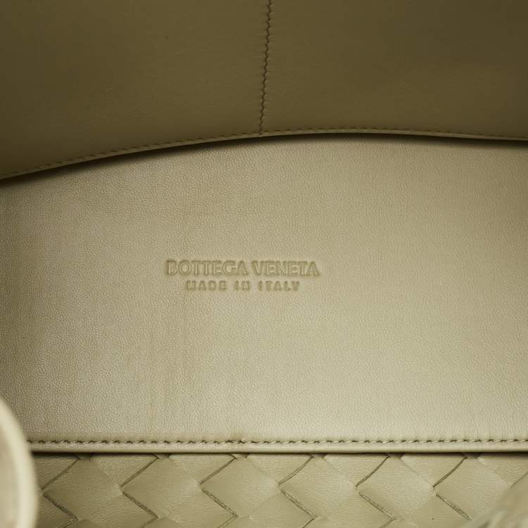 Pre Owned Bottega Veneta Khaki Green Intrecciato Leather Medium Andiamo Top Handle Bag