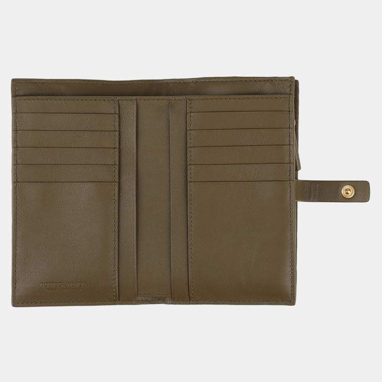 Pre Owned Bottega Veneta Green Leather Compact Wallet